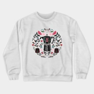 Coffee Lovers Folk Art Illustration // Hand Drawn Espresso Pot, Mugs Crewneck Sweatshirt